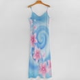 thumbnail image 5 of Pink Flowers Swirl Blue Background Sleeveless Dress Women's Evening Dress Womans Clothing, 5 of 9
