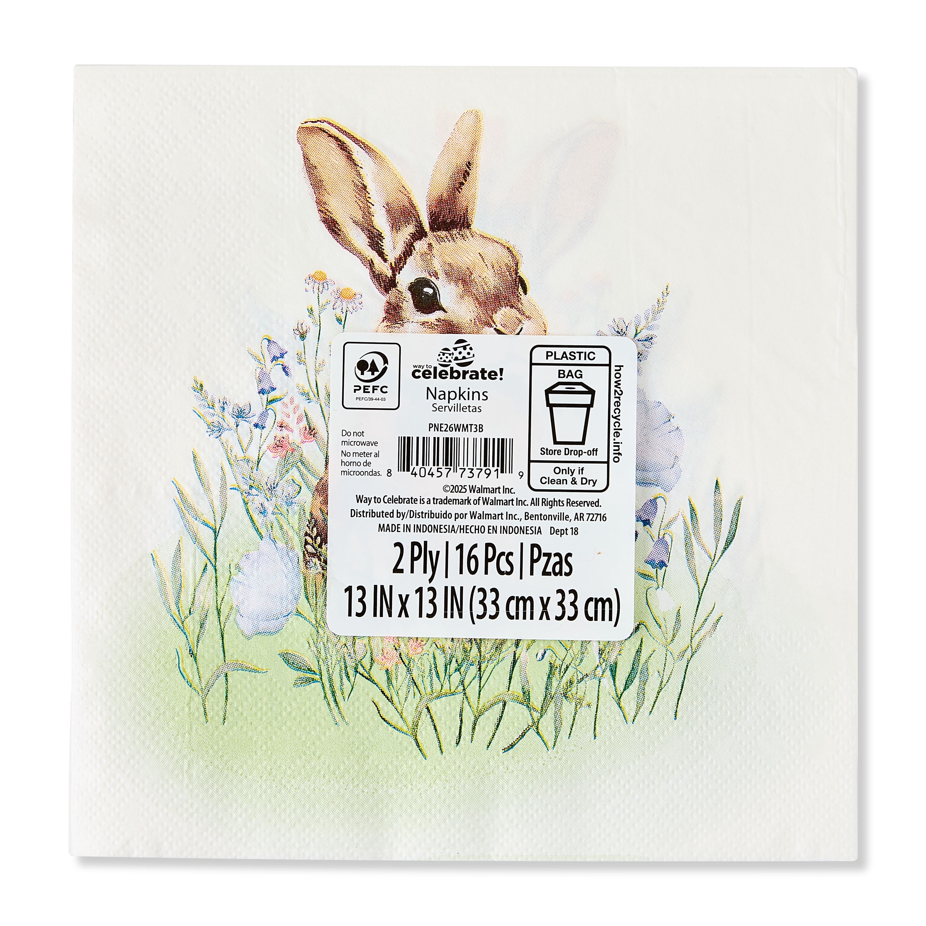 6.5" x 6.5" Multicolor Bunny Paper Napkins, 16 Count, Easter by Way To Celebrate
