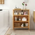 thumbnail image 4 of Costway Bamboo Storage Cabinet with Double Louvered Doors Open Shelf & Removable Shelf, 4 of 10