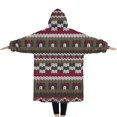 thumbnail image 2 of Oversized Wearable Blanket Hoodie,Boho Red Knitted Ethnic Pattern Sherpa Blanket Hoodie with Super Pockets,Super Warm Fuzzy Pullover for Women & Men, 2 of 6