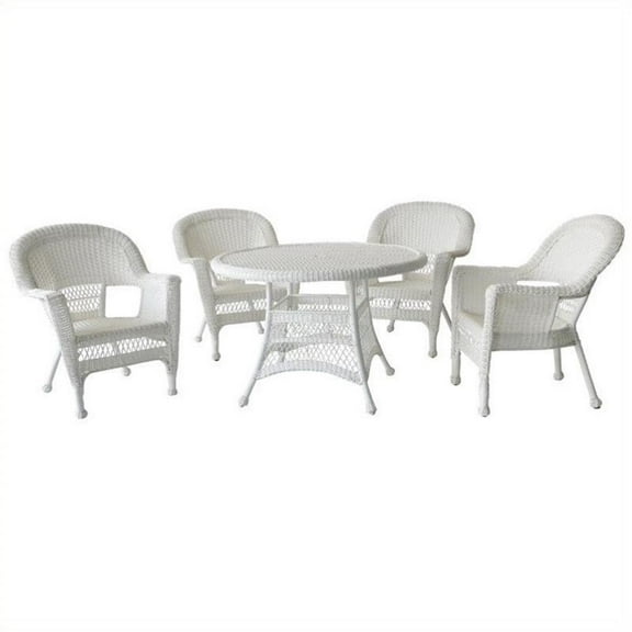 Pemberly Row 5 Piece Resin Wicker Outdoor Patio Dining Set in White