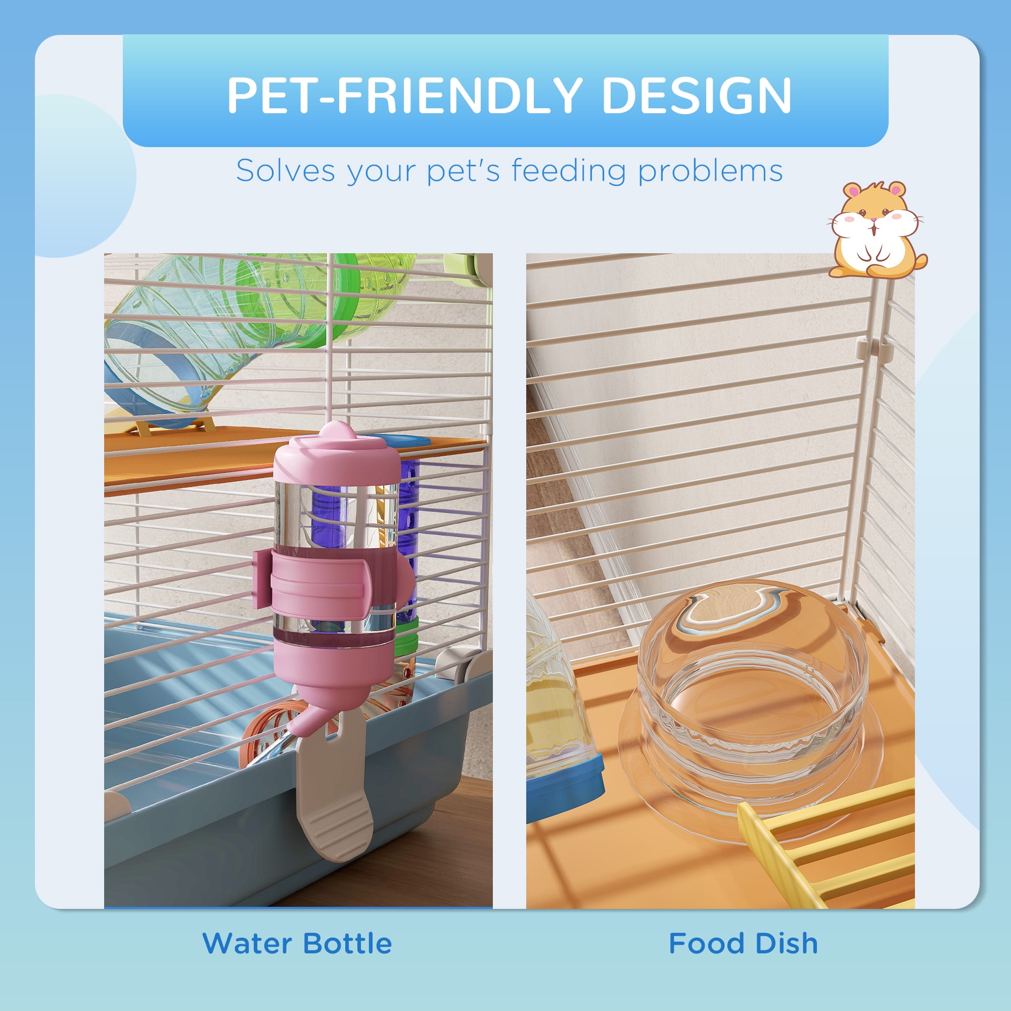 PawHut 18" 5-Tier Hamster Cage with Wheel and Water Bottle, Light Blue