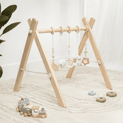 Baby Play Gym Set, Wooden Baby Playgym, Interactive Activity Center Hanging Bar with Gym Toys, Foldable for Infants, Newborn Gift for Baby Girl and Boy By Comfy Cubs