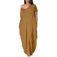 thumbnail image 2 of Off-Shoulder Batwing Sleeve Maxi Dress, Women's Loose Lounge Nightdress, Casual Comfy Sleepwear Brown XL, 2 of 5