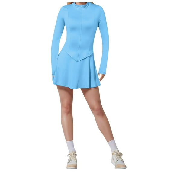 Sports And Leisure Tight Waist Long Sleeve Flared Skirt Two Piece Set