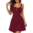 thumbnail image 2 of Yteetum Women's Summer Dresses Sleeveless U Neck Lace Trim Spaghetti Mini Dresses Casual Solid Loose Lightweight Comfy Lounge Dress, 2 of 6
