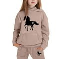 thumbnail image 4 of Tfken Outfits Sets For Children Girls Cartoon Print Sweatshirt Pant Cute Long Sleeve Hooded Casual Outfit Set Khaki Size 8-9 Years, 4 of 4