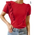 thumbnail image 2 of Minnieouse Camiseta de mujer con volantes de Color sólido Casual suelta Linda blusa para niñas fiesta escolar verano Top elegante ropa de moda Prendas para la parte del cuerpo Rojo S Minnieouse AP010896-07, 2 of 5
