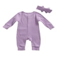 thumbnail image 3 of 2Pcs Baby Girls Outfit Solid Color Single-breasted Long Sleeve Romper with Pocket Headband Fall Outfits Set, 3 of 6