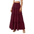 thumbnail image 6 of Girls Skirt Solid Boho Casual Tiered High Waist A Line Flowy Long Skirt - Elastic Waist Maxi Skirt Ruffle Long Skirt with Drawstring Casual Skirt - Summer Swing Ankle Length Skirts Wine S, 6 of 9