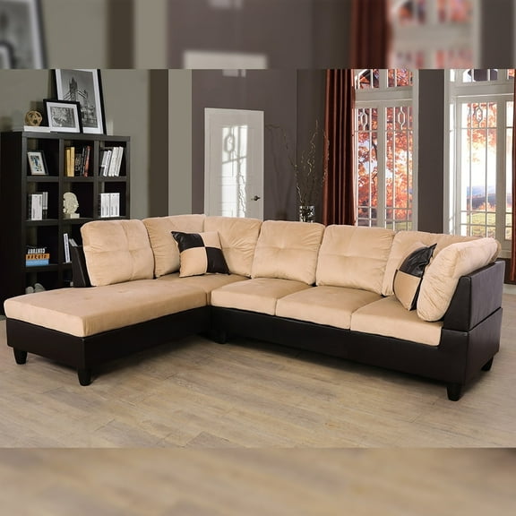 Beverly Fine Furniture Microfiber with Faux Leather Sofa Set With Ottoman Beige