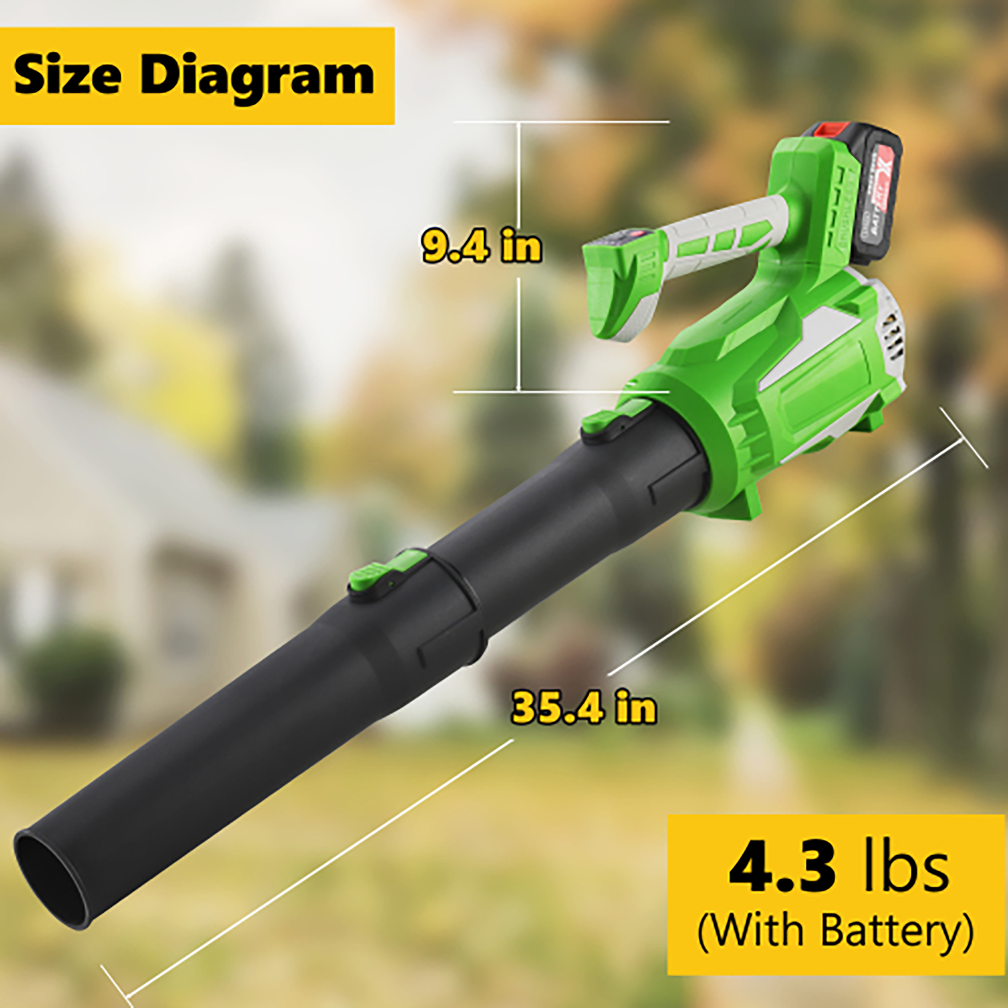 Elleree 21V Electric Cordless Leaf Blower 650CFM with 4.0Ah Lithium Battery and Charger, Extended Nozzle,Lightweight Yard Tools