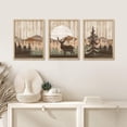 thumbnail image 2 of PixonSign Framed Canvas Print Wall Art Set - Moose Deer Sunset Mountain Forest Art - Set of 3 Animal Landscape Modern Art Geometric Abstract Rustic Wall Décor - 12"x16"x3 Panels Natural, 2 of 5