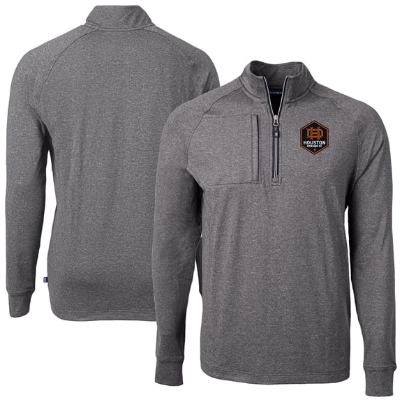 Men's-Cutter & Buck Heather Black Houston Dynamo FC Adapt Eco Knit Heather Raglan Quarter-Zip Pullover Top