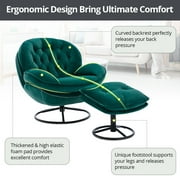 Velvet Swivel Accent Chair with Ottoman Set, Modern Lounge Chair with 360 Degree Swiveling Metal Base & Footrest, Comfy Single Sofa Chair for Living Room Bedroom, Reading Room, Home Office, Green
