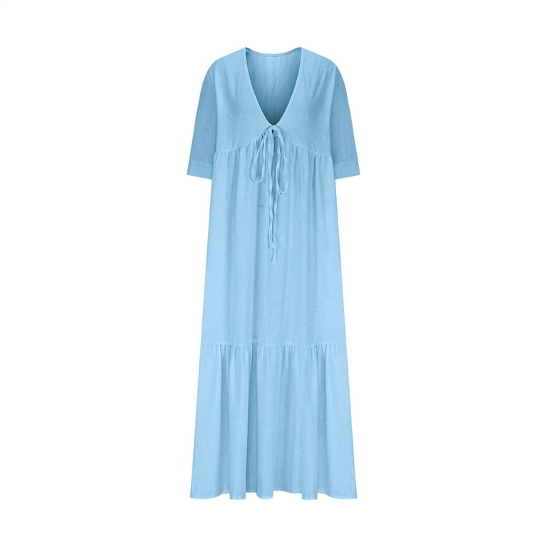 Kukoosong Women's V-Neck 3/4 Sleeve Maxi Skater Dress Casual Summer Beach  Vacation Long Dress with Floral Print - Walmart.com