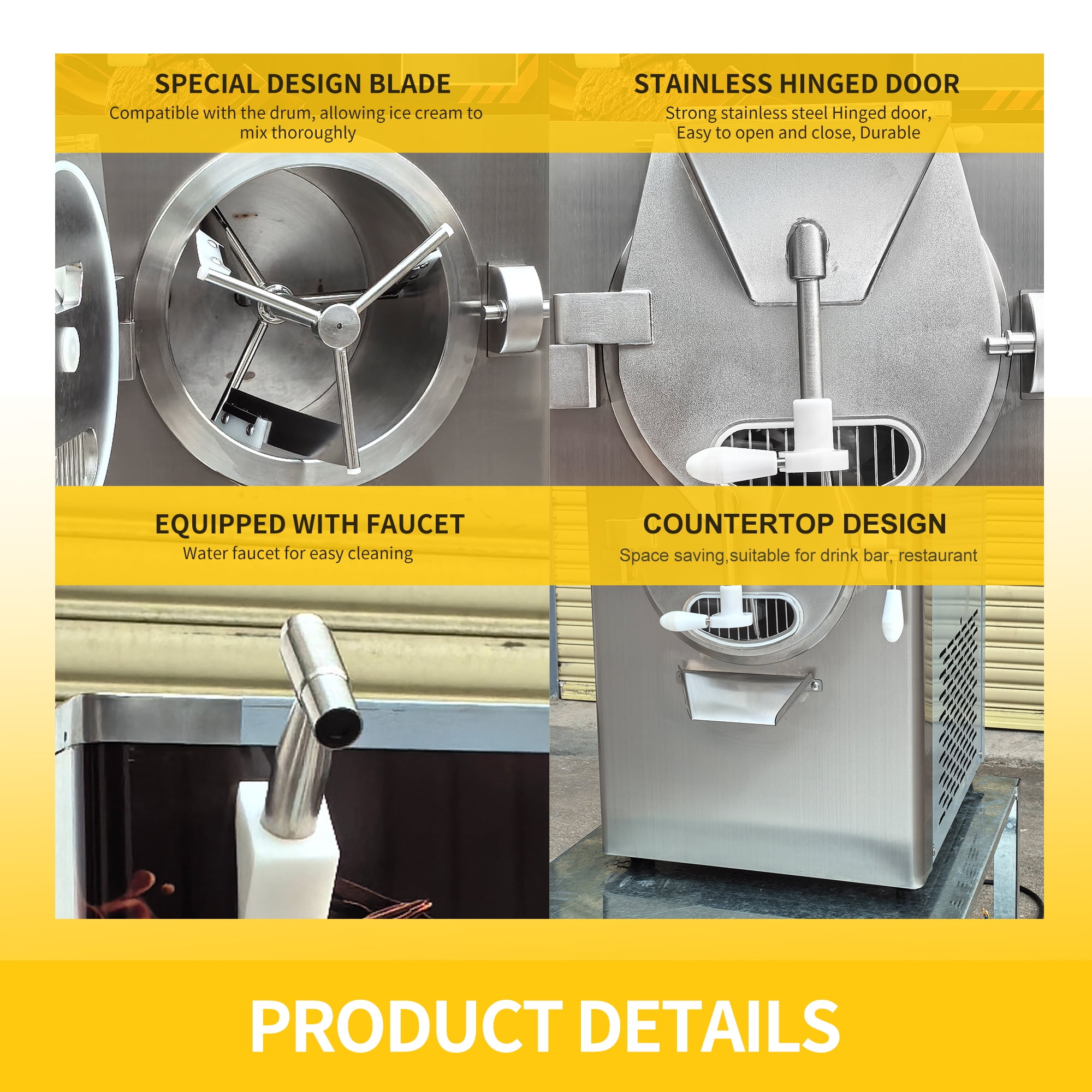 Mvckyi Gelato Ice Cream Machine, 12L 13 Gal/H Hard Ice Cream Maker Commercial, Batch Freezer Italian Ice Maker, 5 inch Touch Control Pane