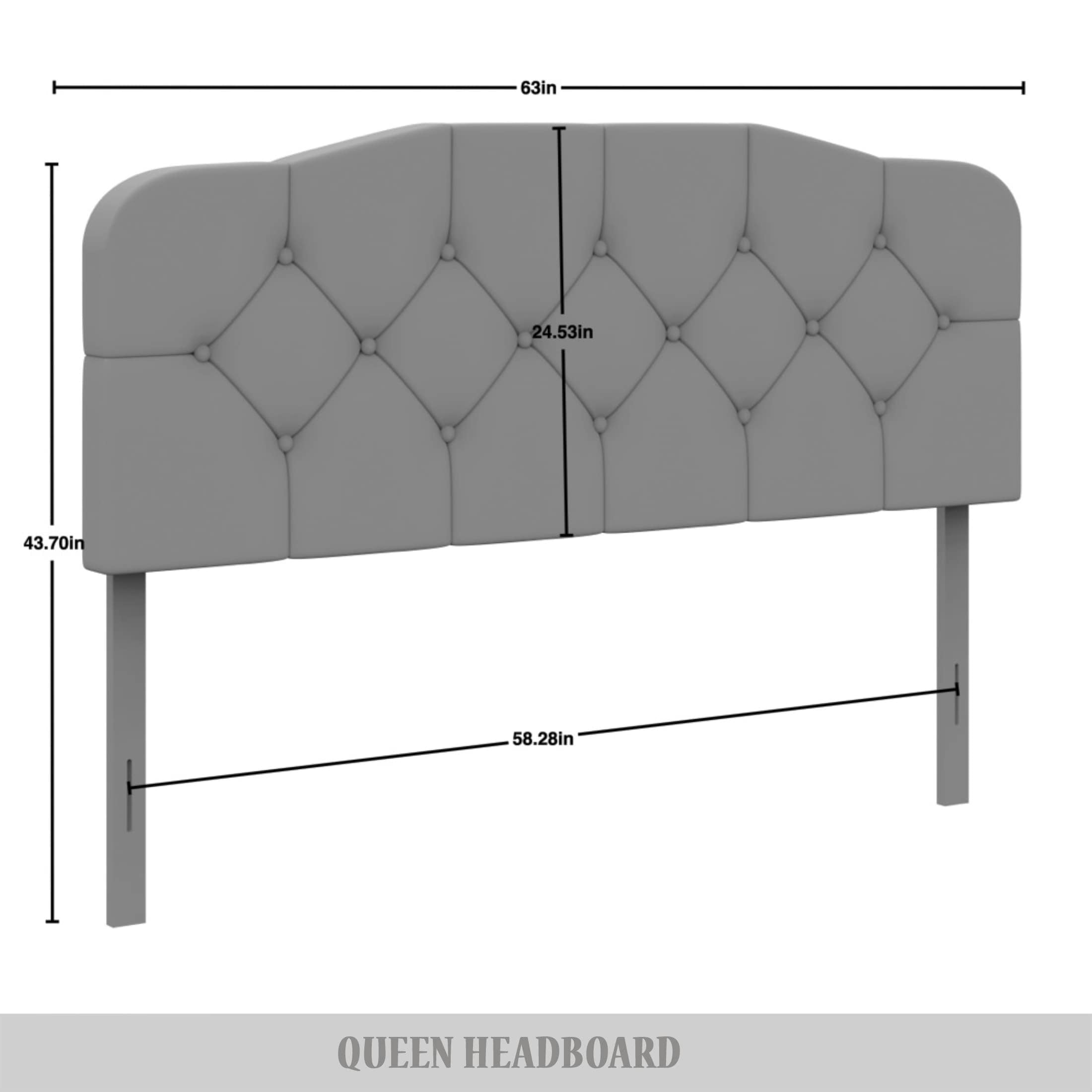 Castle Place Modern Button-Tufted Linen Queen Upholstered Headboard, Light Grey