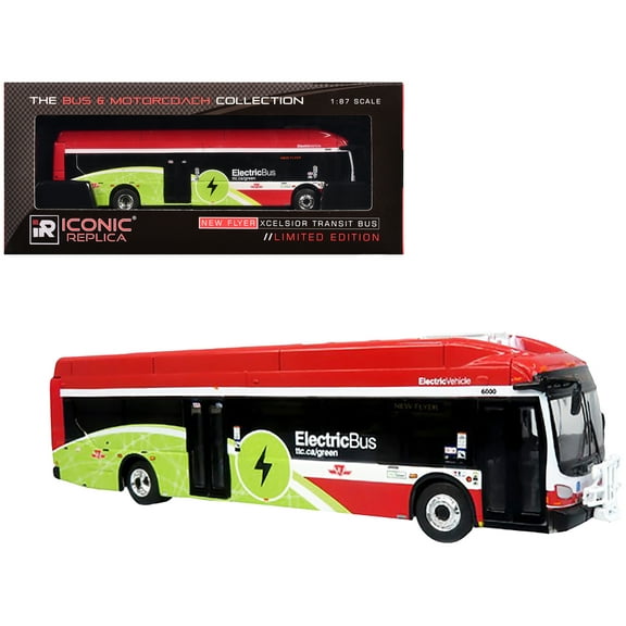 New Flyer Xcelsior Charge NG Electric Transit Bus "TTC" Red and Green with White 1/87 HO Scale Diecast Model