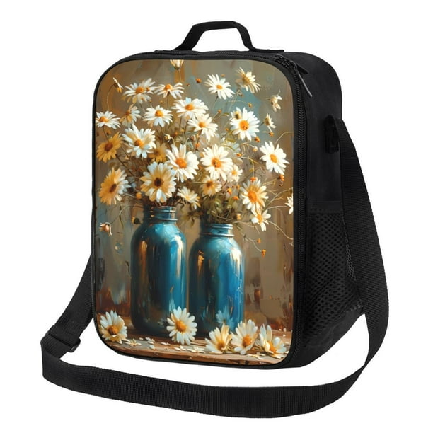 Balery Rustic Daisy Mason Jars Caja de Almuerzo y Bolsa de Almuerzo para Hombres y Mujeres, Bolsa de Almuerzo Reutilizable con Gran Capacidad, Bolsa de Almuerzo Aislada