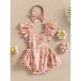 thumbnail image 2 of Bagilaanoe Newborn Baby Girl Rompers Dress Flower Print Fly Sleeve Ruffles Bodysuit + Headband 6M 12M 18M 24M Infant Summer One Piece Jumpsuit, 2 of 8