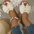 thumbnail image 4 of LOVZFMLL Women's Flat Sandals Summer Casual Bow Knot Beach Slippers Comfort Walking Outdoor Soft Slides Open Toe Slip On White 6.5, 4 of 8