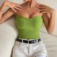thumbnail image 1 of Top de tubo sin tirantes de color liso con ombligo expuesto, top de tubo de punto ajustado y ajustado para mujer, verde, M, 1 of 7