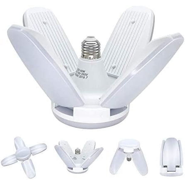 Lámpara LED para garaje Exulight de 60 W, luz de día de 6000 lm, bombillas deformables, luz de trabajo de 60 W, casquillo E26/E27, ideal para garajes, graneros, almacenes y talleres.