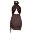 thumbnail image 3 of Bigersell Women's Club & Night Out Dresses Women's Summer Short Sleeve Halter Slim Hollow Bodycon Dress Female formal Dresses Regular Wrap Dresses, Style 28631, Coffee S, 3 of 5
