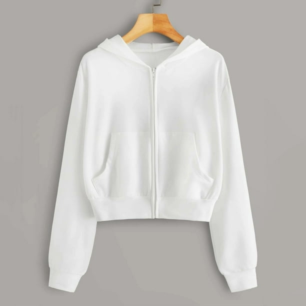 ICHUANYI Clearance Women Casual Long Sleeve Zipper Pocket Shirt Hooded Sweatshirt Tops(White, S) ICHUANYI WER2023080905166