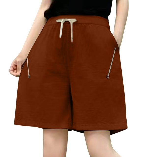 Swstbby Liquidation d'Été 2025! Shorts d'Été pour Femmes Grande Taille, Shorts Décontractés Taille Haute Couleur Unie pour Femmes, Pantalons Larges Taille Haute Amples Rouges TTTTG