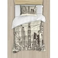thumbnail image 1 of NYC Duvet Cover Set Twin Size, Sketchy Engraving Style Drawing of Times Square Urban Famous Scene Towers Print, Decorative 2 Piece Bedding Set with 1 Pillow Sham, Eggshell Taupe, by Ambesonne, 1 of 3