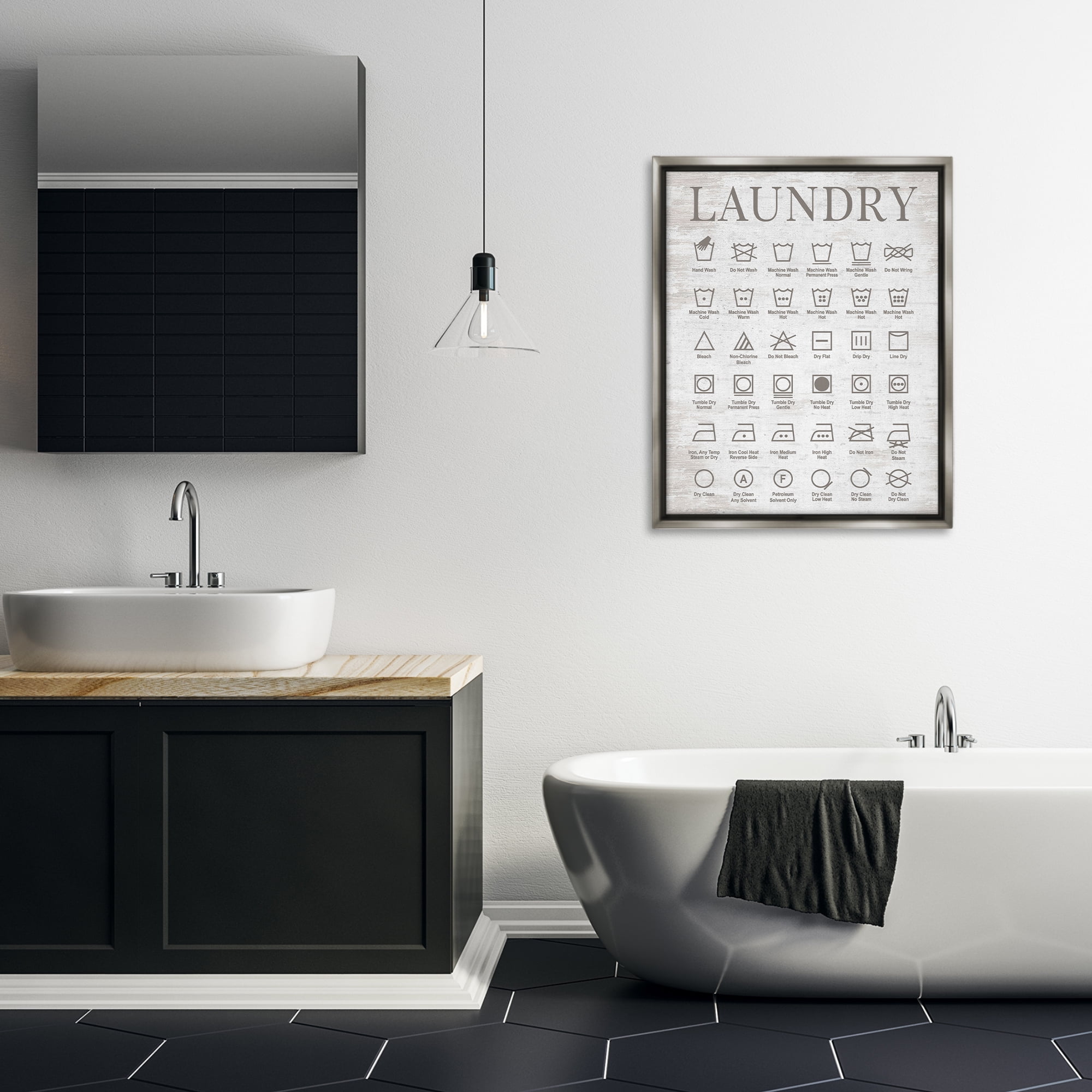 Stupell Industries Laundry Symbols Guide Typography Painting Gray Floater Framed Art Print Wall Art, 25 x 31