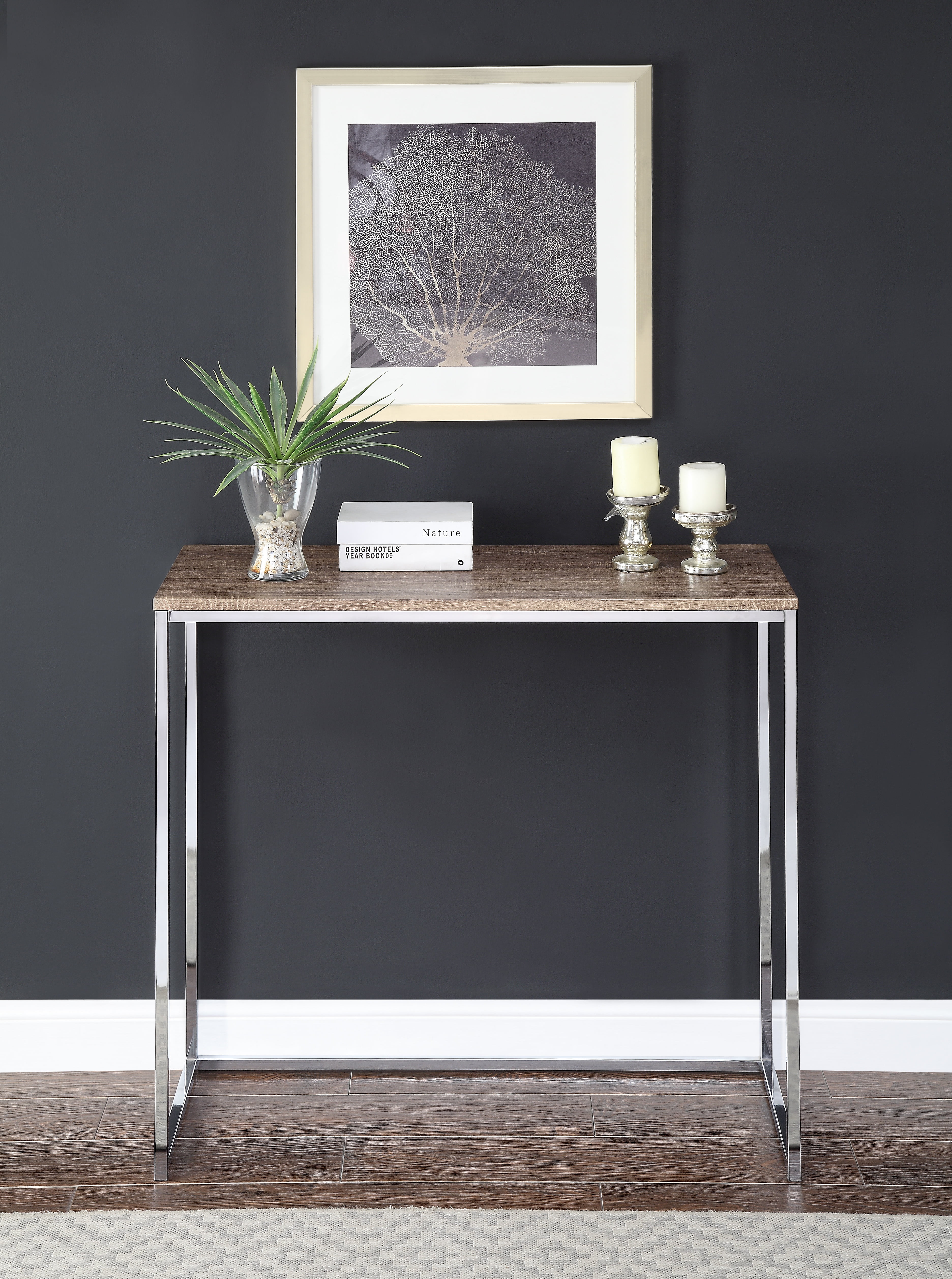 Abington Lane Modern Metal Console Table with Storage, Brown/Silver