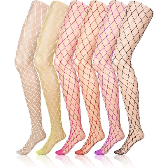 6 Pairs Fishnet Stockings Women's High Waist Lace Tights for Girls Ladies (Multicolored)