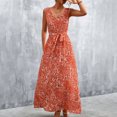 thumbnail image 2 of Vestido con cinturón y cuello en V Bolsillos laterales con estampado floral Vestido largo sin mangas para mujer para verano Primavera Naranja S, 2 of 6