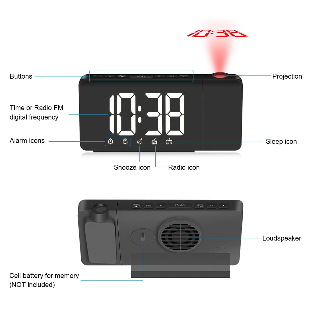 Alarm Clock LED Wall/Ceiling Projection LCD Digital Voice Talking FM Radio Clock