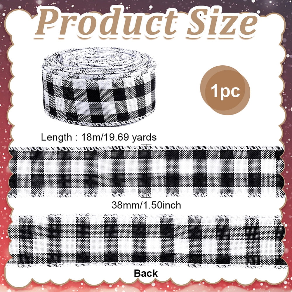 1 Roll Polyester Ribbon Tartan Pattern for Christmas Gift Packaging Black 1-1/2 inch(38mm) about 19.69 Yards(18m)/Set DIY