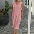 thumbnail image 2 of DJskiyers Casual Dresses For Older Women 2024 V Neck Linen Dress Ruffle Sleeve Comfy Dress Plus Size Long Dress, 2 of 6