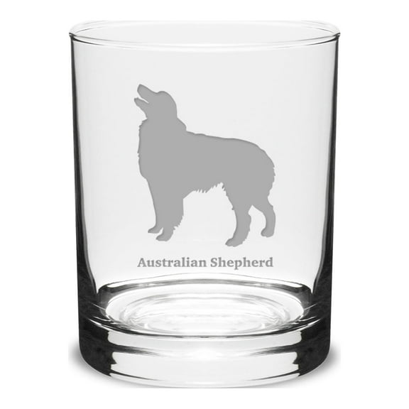 Australian Shepherd Deep Etched 14 oz Classic Double Old Fashion Glass