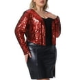 thumbnail image 4 of Agnes Orinda Plus Size Sequin Cardigan for Women Glitter Shinny Metallic Long Sleeve Shrug Bolero Cardigans Jackets 1X Red, 4 of 6