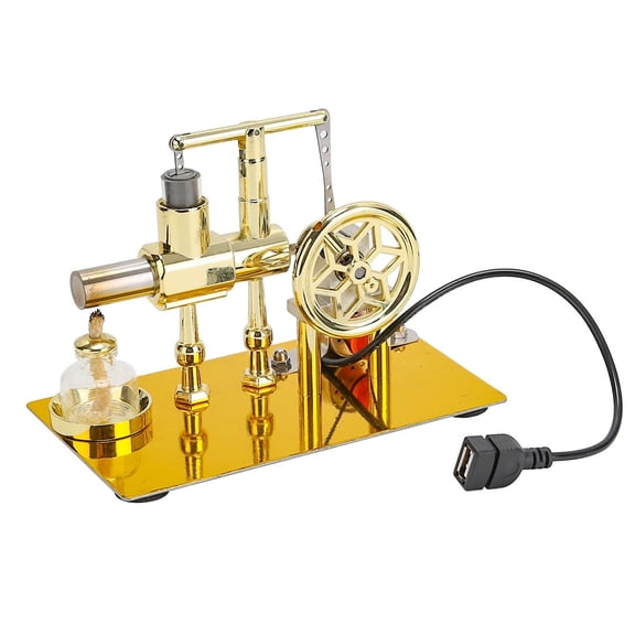 ENGINEDIY Stirling Engine Model Single Cylinder with USB Light, Metal Hot Air Engine Kit for Science Education, Desk Display & Gift
