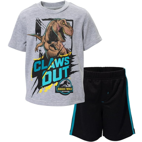 Jurassic World Dinosaur Toddler Boys Athletic T-Shirt and Mesh Shorts Outfit Set Toddler to Big Kid