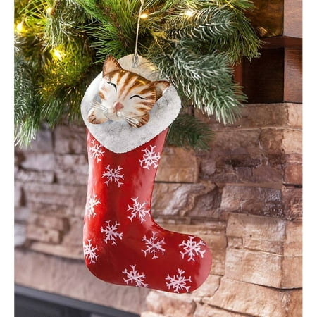 Christmas Kittens Stocking - Kitten in a Stocking Metal Ornament - Indoor Christmas Holiday Decor