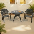 thumbnail image 3 of Hzzkey 3-Piece Outdoor Rust-Resistant Cast Aluminum Patio Set, Black Table, Blue Cushions, Umbrella Hole, 3 of 11