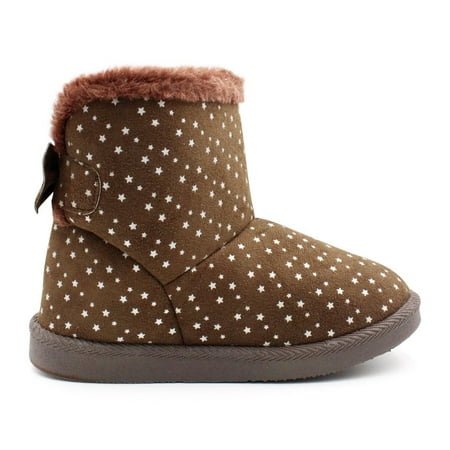 

LAVRA Girls Faux Suede Fuax Fur Winter Boots Kids Snow Glitter Sparkle Booties