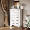 thumbnail image 3 of Farmhouse Dresser for Bedroom, Wood Dresser with 5 Drawer, Chest of Drawers with Roman Metal Handle for Living Room, White, 3 of 7
