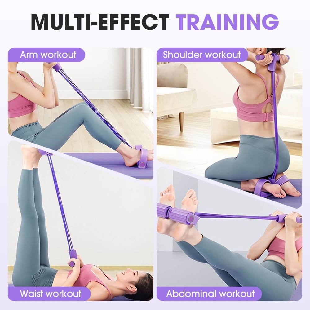 4-Tube Pedal Resistance Bands with Handles, Fitness Foot Pedal Ankle Puller for Home Workout and Exercise