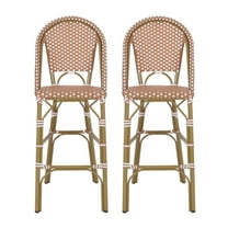 Grelton Outdoor Aluminum French Barstools, Set of 2, Rust, White, and Bamboo Finish