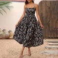 thumbnail image 2 of Summer Dresses for Women 2026 Women's Black Floral Midi Dress Square Neck Smocked Back Spaghetti Strap Tiered A Line Casual Summer Vacation Dress, 2 of 9